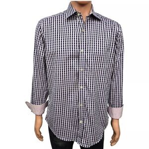 Johnston & Murphy Men's Blue Checkered Shirt